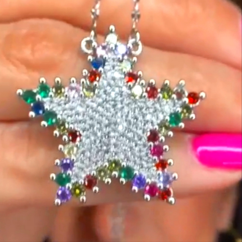 Melania Clara NWT Silver Multi-Color Star Necklace - Picture 6 of 8